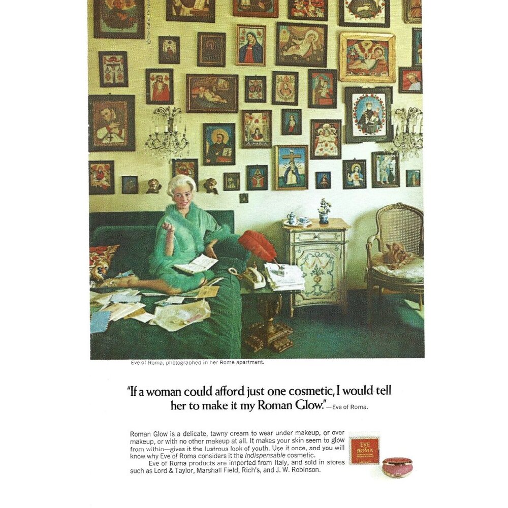 Eve of Rome Make Up Beauty Ad Rome Italy 1960s Vintage Print Ad 9 inch Tall